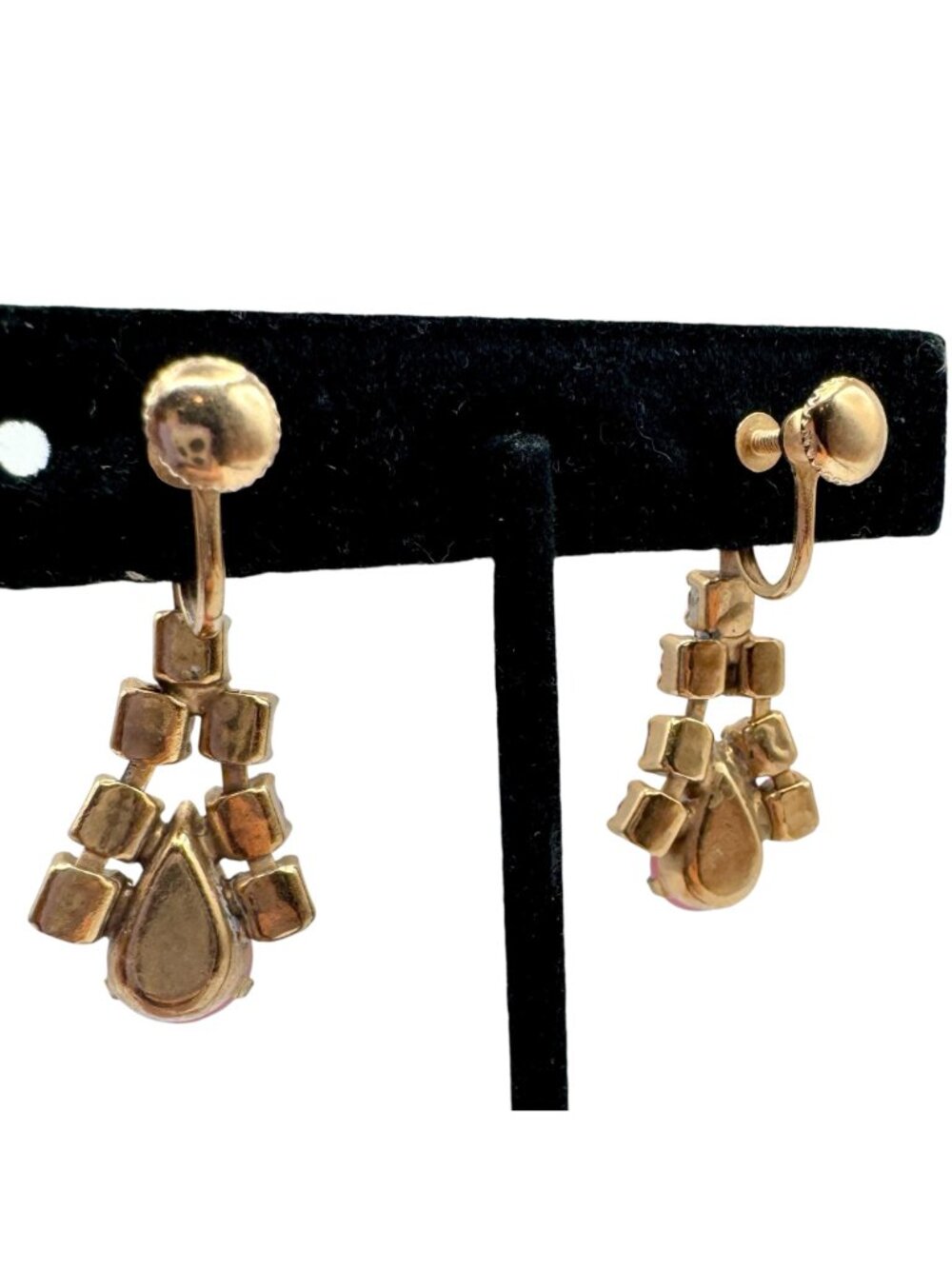 Vintage Pink Rhinestone Dangle Drop Earrings Moonglow Mid-Century Glam - Picture 9 of 11